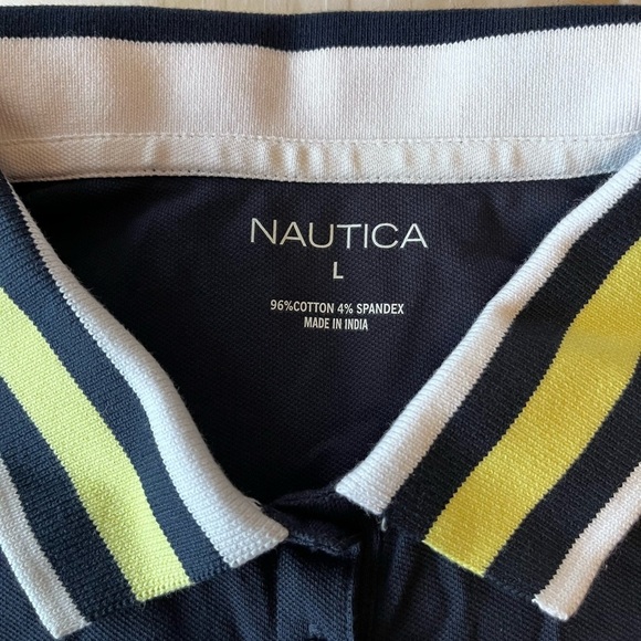 SOLD NWT Nautica Classic Fit Stripes V-neck Collar Stretch Cotton Polo Shirt L - Picture 9 of 10